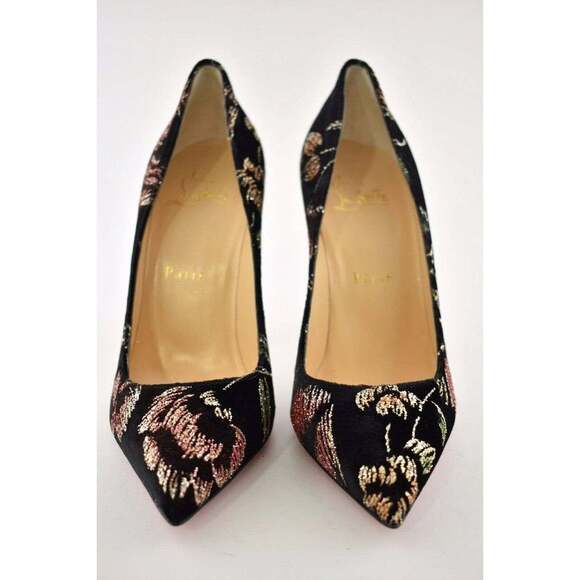 Christian Louboutin Pigalle Follies 100 Black Velvet Red Glitter Heel Pump 37.5 - Picture 5 of 11
